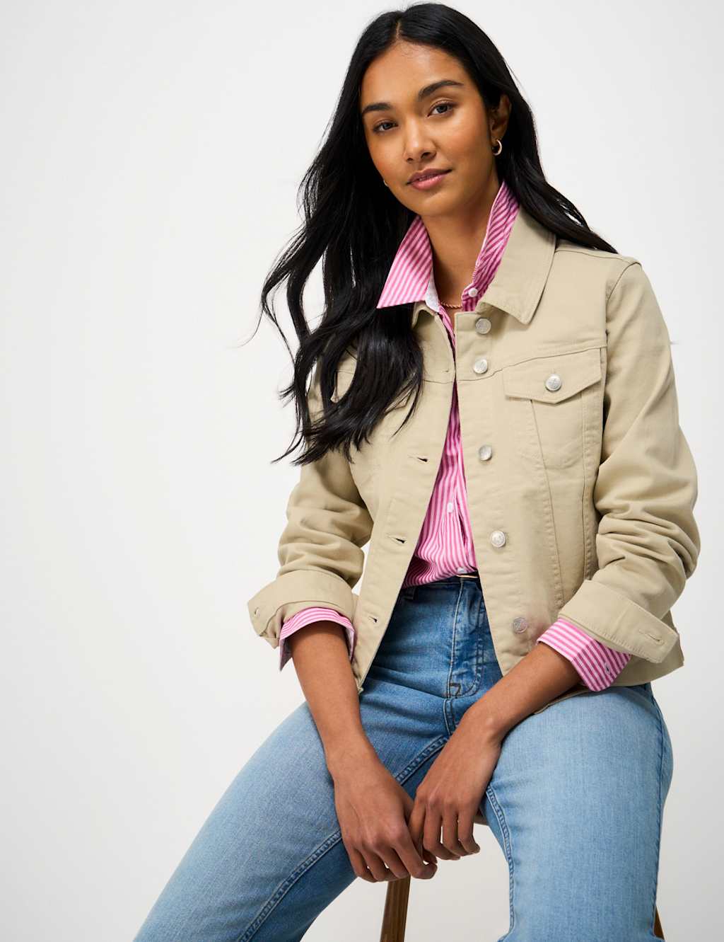 Crew Clothing Cotton Rich Denim Western Jacket Beige