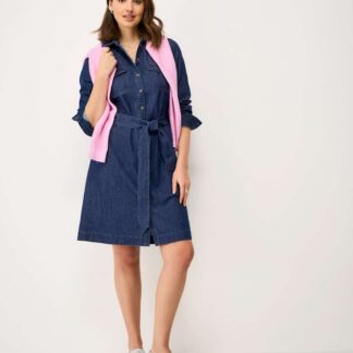 Crew Clothing Denim Belted Knee Length Shirt Dress Indigo