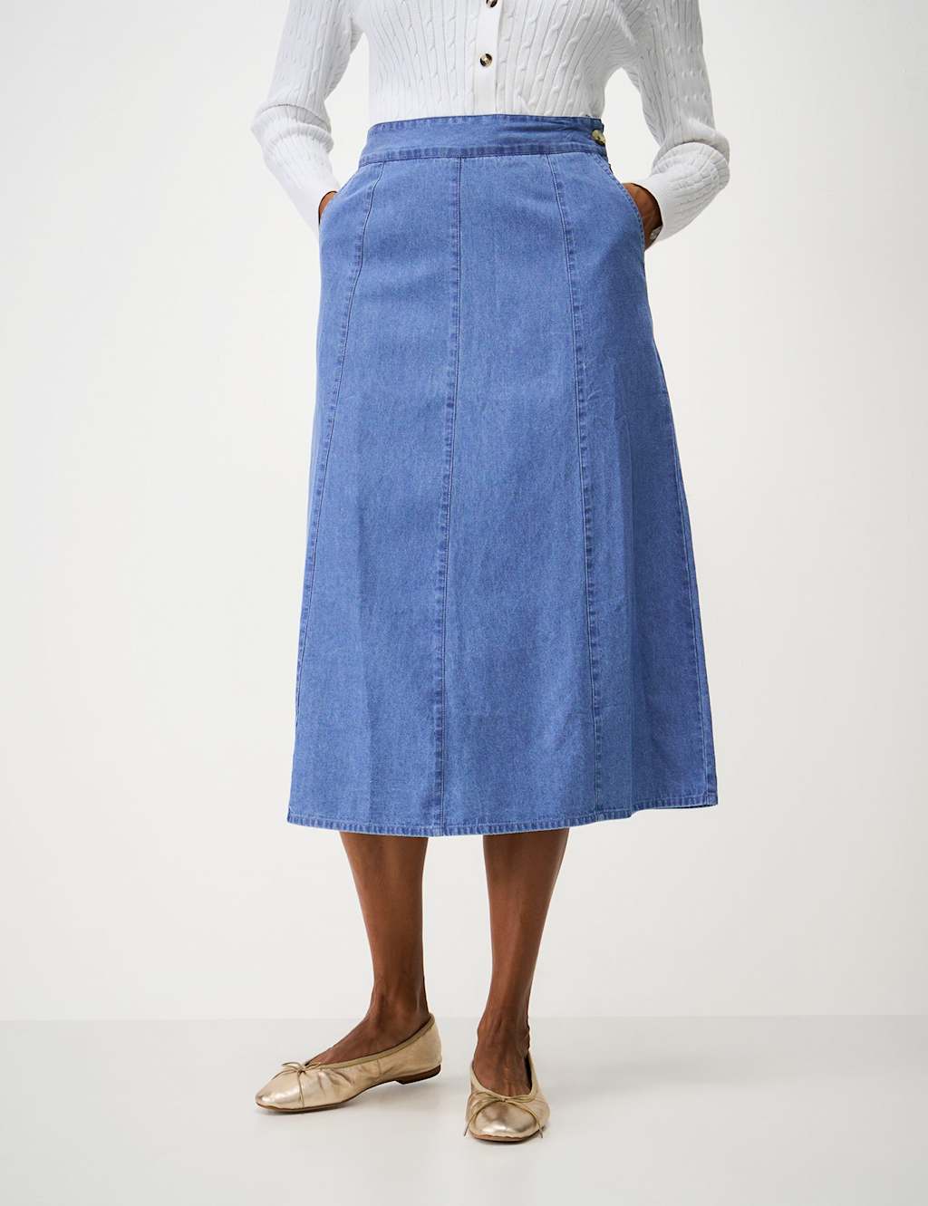 Crew Clothing Denim Midi A-Line Skirt Air Force Blue