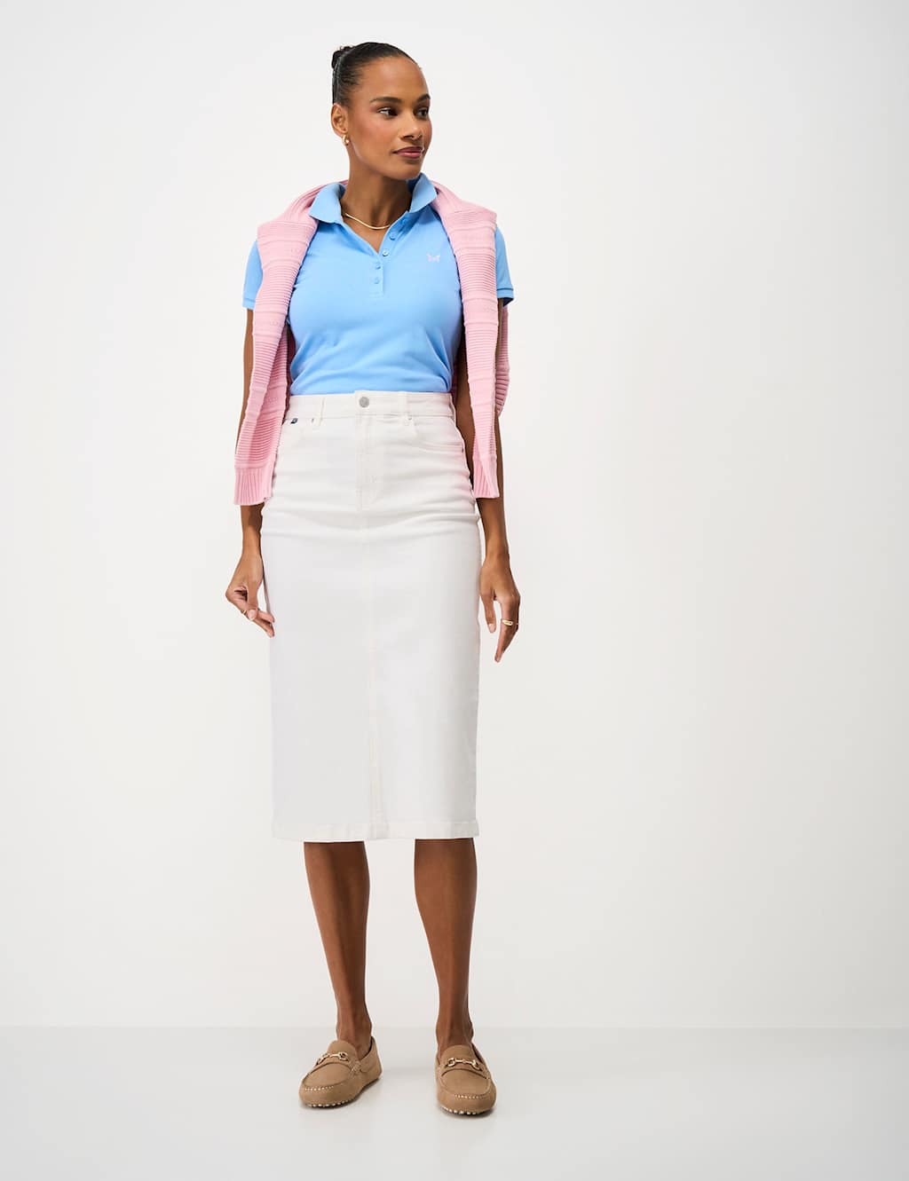Crew Clothing Denim Midi Skirt White