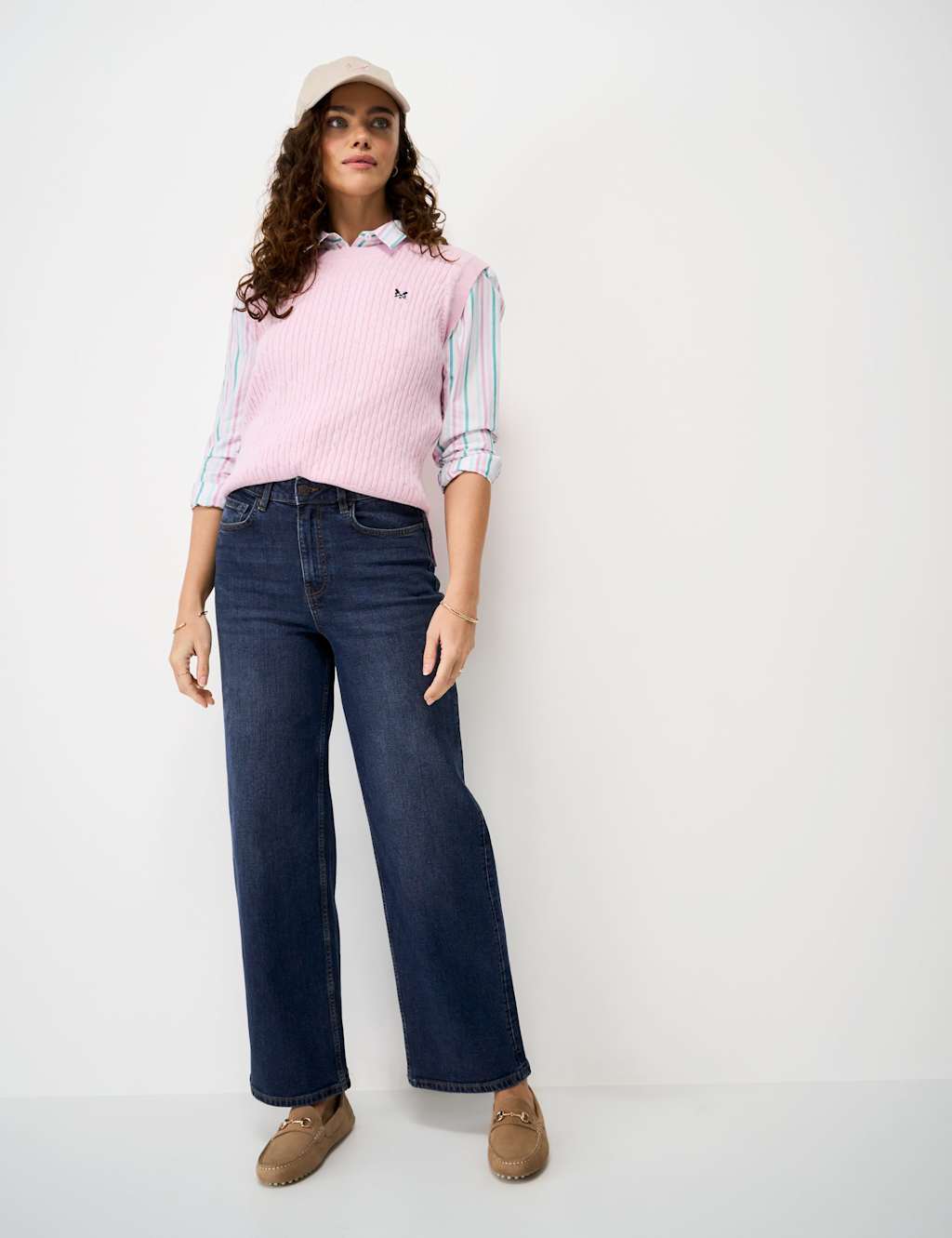 Crew Clothing Mid Rise Wide Leg Jeans Chambray