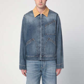 Denim jacket with suede collar