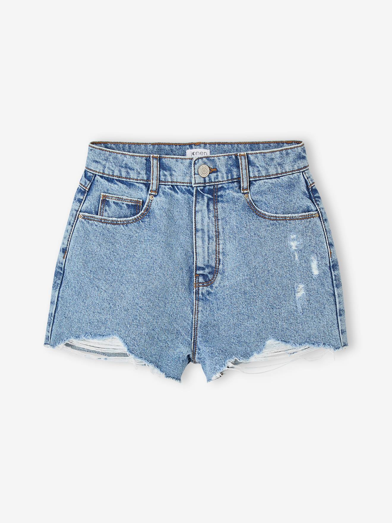 Distressed Denim Shorts for Girls, JONEN medium blue