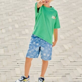 Easy-to-Slip-On Denim Bermuda Shorts for Boys printed blue