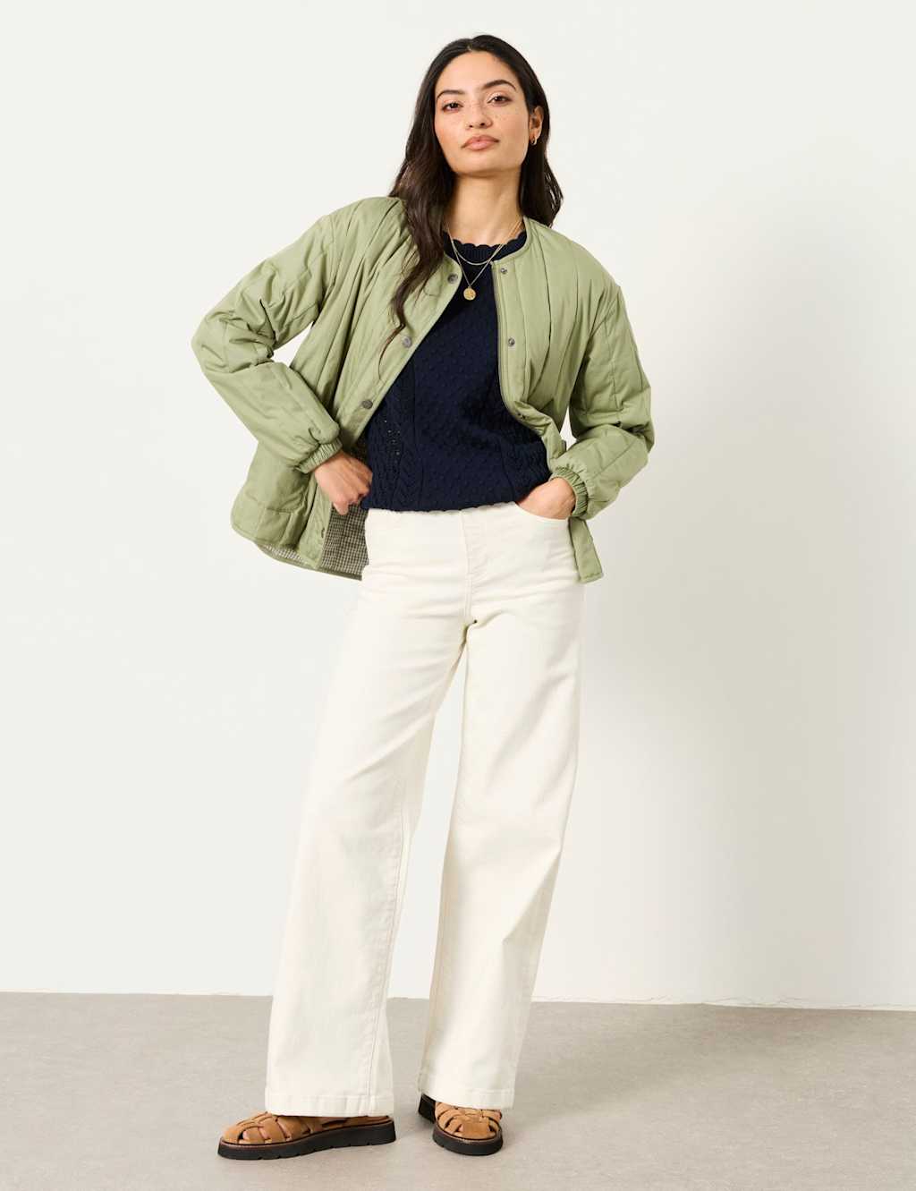 FatFace Mid Rise Wide Leg Jeans Ecru