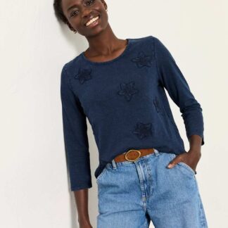FatFace Pure Cotton Floral Embroidered Top Denim