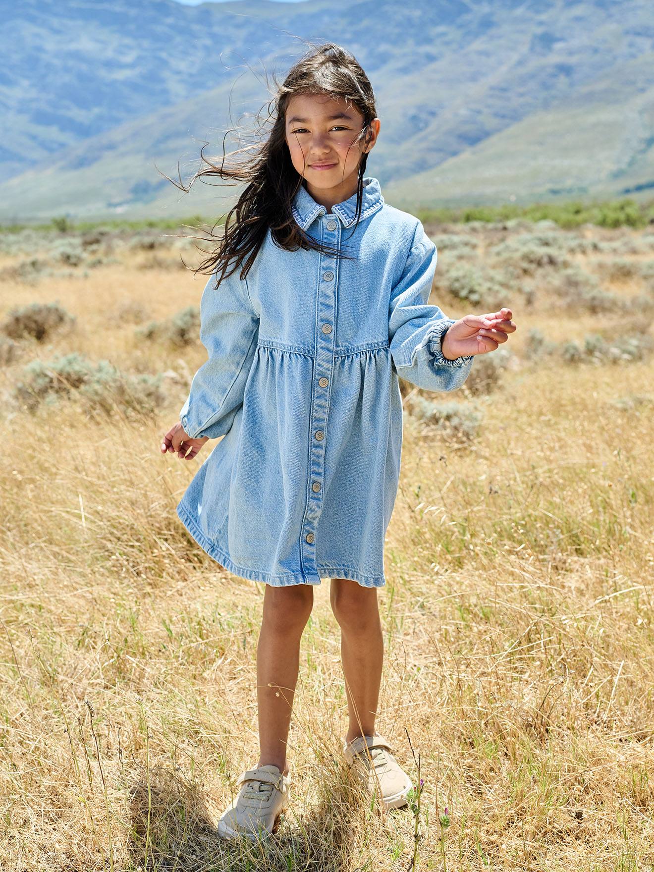 Girl's denim dress double stone