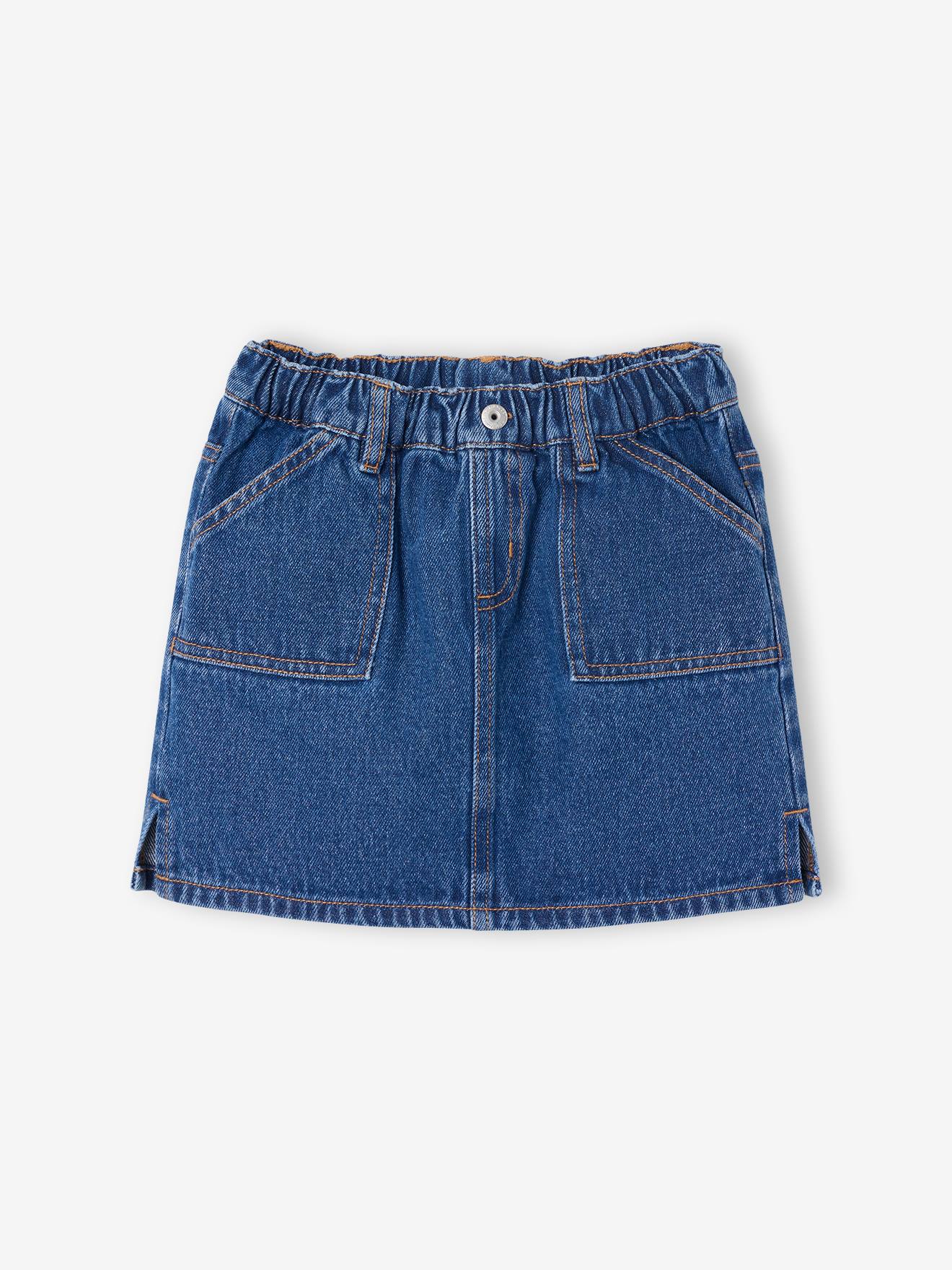 Girls' denim skirt medium blue