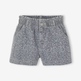 Girls' patterned denim shorts grey