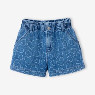 Girls' patterned denim shorts light blue