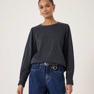 HUSH Jersey Checked Top Charcoal Mix