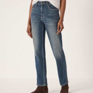 HUSH Mid Rise Straight Leg Turn Up Jeans Blue Denim
