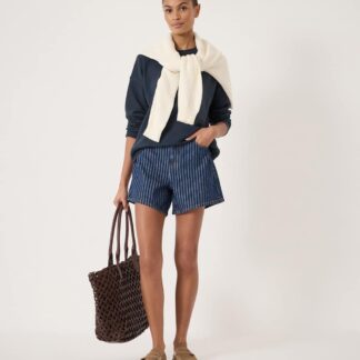 HUSH Pure Cotton Denim Striped Shorts Dark Indigo Mix