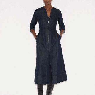 Jigsaw Pure Cotton Chambray Zip Front Midi Dress Denim