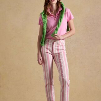 Joules Mid Rise Striped Slim Straight Leg Jeans Pink Mix