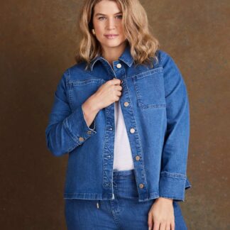 Live Unlimited London Denim Patch Pocket Cropped Jacket Blue