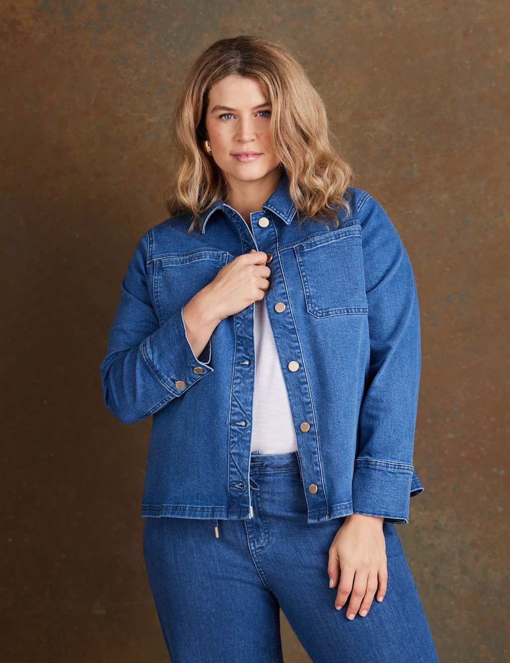 Live Unlimited London Denim Patch Pocket Cropped Jacket Blue