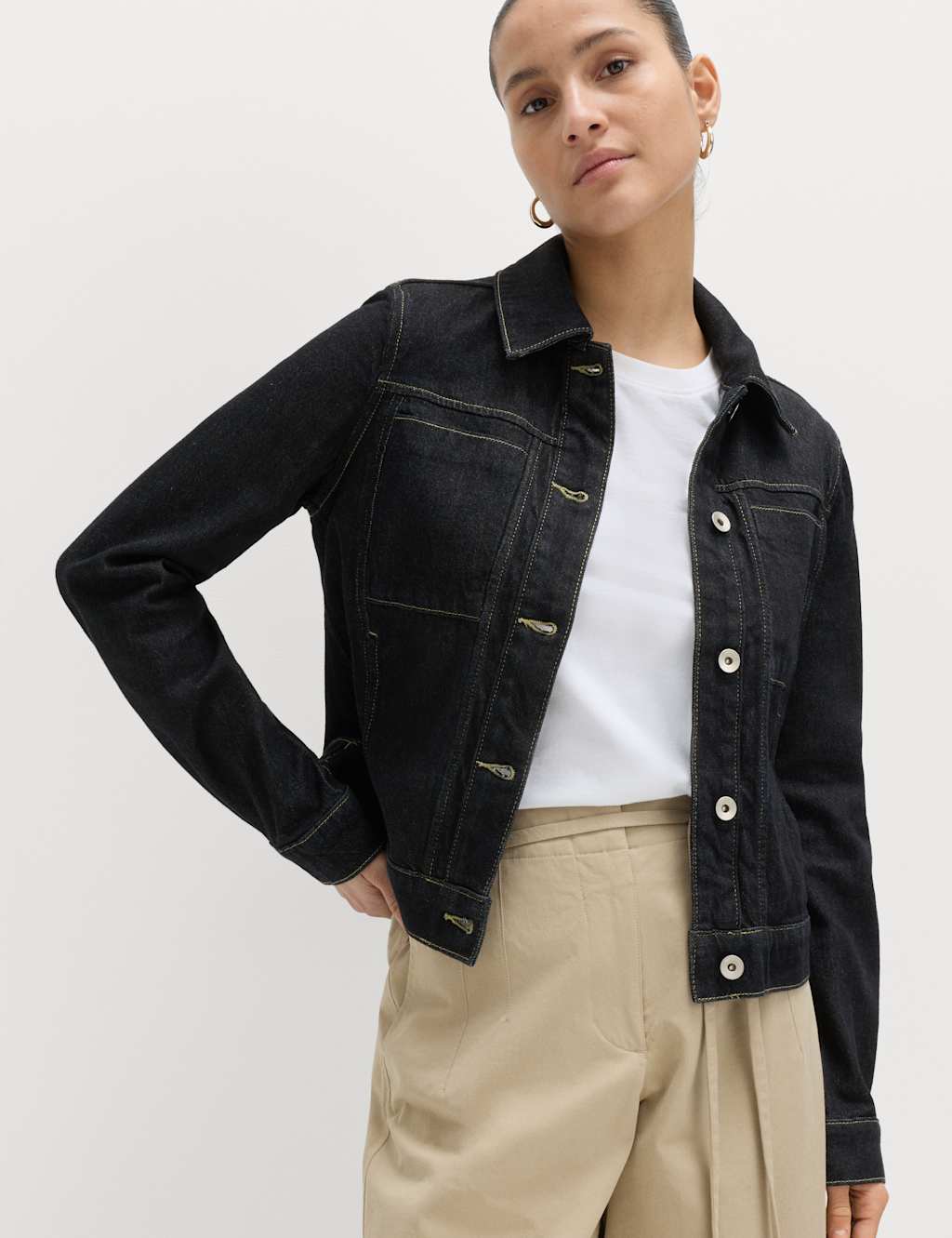 M&S Denim Collared Short Trucker Jacket Dark Indigo