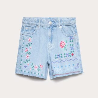M&S Floral Cross Stitch Denim Bermuda Shorts (6-16 Yrs) Denim