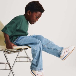 M&S Pure Cotton Barrel Leg Jeans (2-8 Yrs) Denim