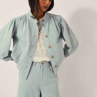 Monsoon Pure Cotton Denim Puff Sleeve Jacket Pale Blue