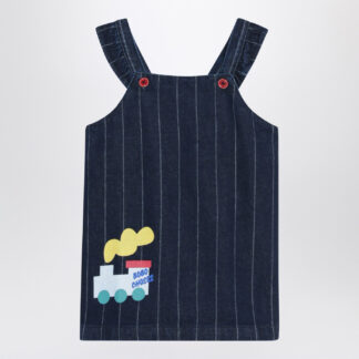 Navy blue denim dress with train