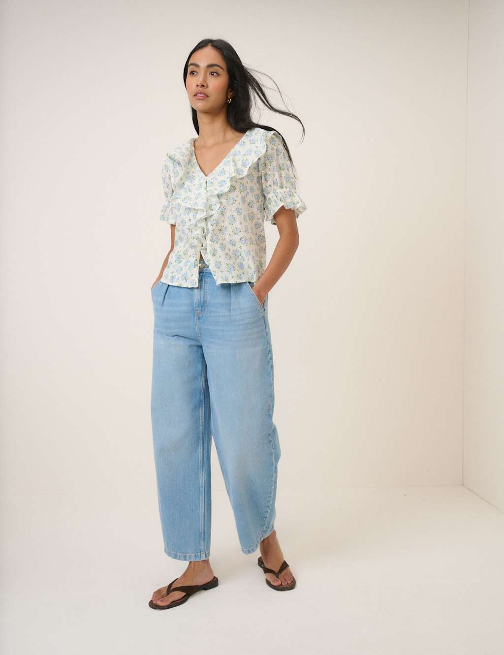 Nobody's Child Barrel Wide Leg Jeans Blue
