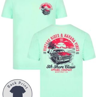 T-Shirts Agger Back Print Vintage Retro Graphic Motif Cotton Jersey T-Shirt in Fair Aqua - South Shore / S - Tokyo Laundry