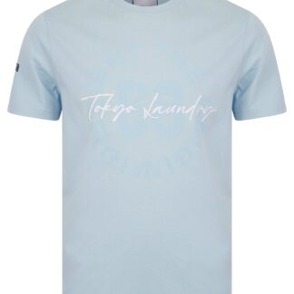 T-Shirts Carcle Embroidery & Print Motif Cotton Jersey T-Shirt in Blue Fog / S - Tokyo Laundry