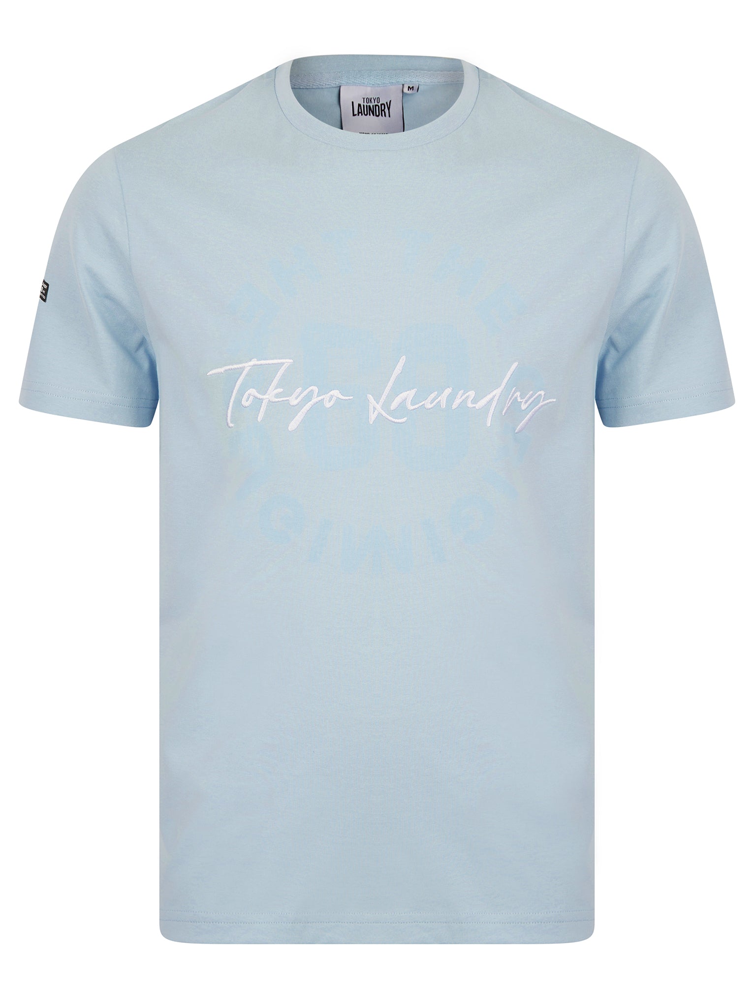 T-Shirts Carcle Embroidery & Print Motif Cotton Jersey T-Shirt in Blue Fog / S - Tokyo Laundry