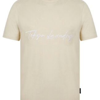 T-Shirts Carcle Embroidery & Print Motif Cotton Jersey T-Shirt in Rainy Day Beige / S - Tokyo Laundry