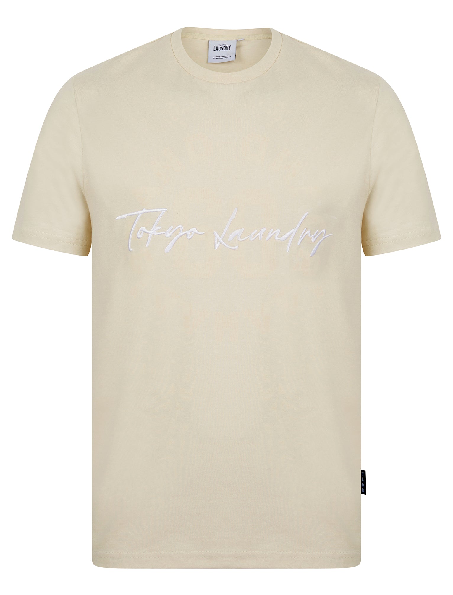T-Shirts Carcle Embroidery & Print Motif Cotton Jersey T-Shirt in Rainy Day Beige / S - Tokyo Laundry