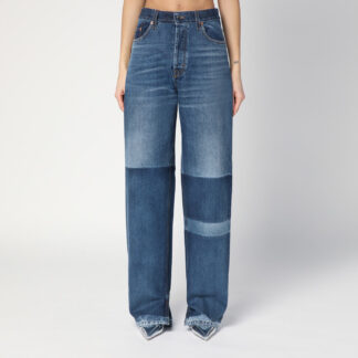 Two-tone wide-leg jeans with stone-washed treatment