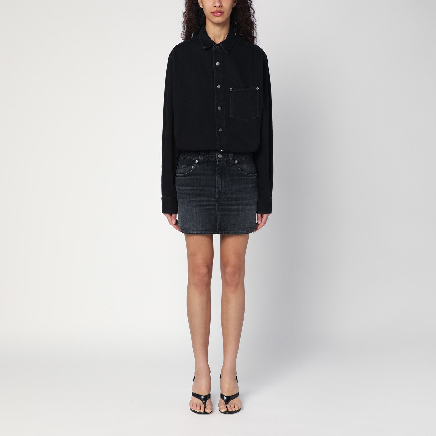 Washed black Tamu mini dress in denim