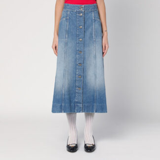 Washed denim midi skirt