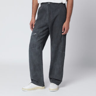 Washed-effect black cotton trousers