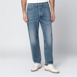 Washed-effect blue jeans