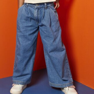 Wide-Leg Jeans with Pleats for Girls medium blue