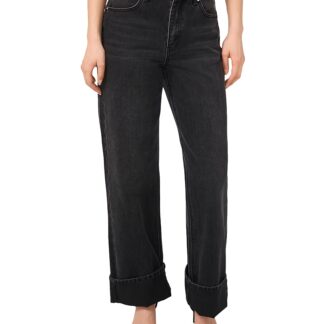 1.state High Rise Cuffed Wide Leg Jeans in Rich Black