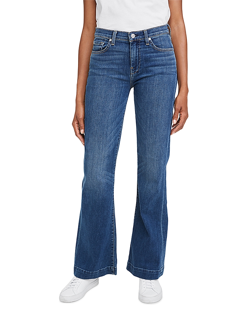 7 For All Mankind Dojo Mid Rise Wide Leg Trouser Jeans in Medium Melrose