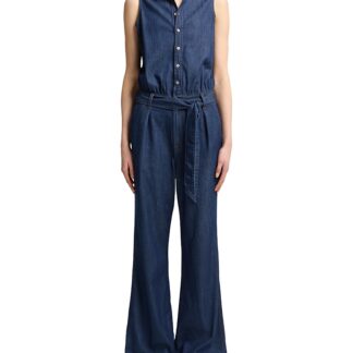 7 For All Mankind Sleeveless Denim Belted Jumpsuit