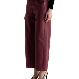 Ag Hattie Coated High Rise Crop Barrel Jeans in Winery