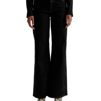 Ag Mid Rise Flocked Velvet Pinstripe Wide Leg Jeans in Dress It Up