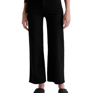 Ag Saige Mid Rise Wide Leg Cropped Jeans in Super Black