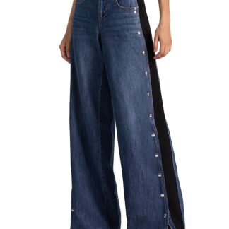 Alice and Olivia Amazing Low Rise Wide Leg Snap Trim Jeans in Cambria Vintage