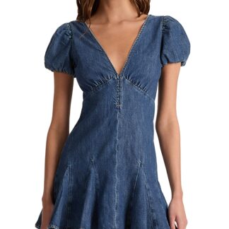 Alice and Olivia Fara Puff Sleeve Denim Mini Dress