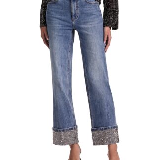 Alice and Olivia High Rise Straight Jeans in Brooklyn Blue