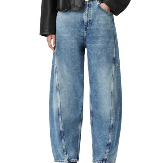 Allsaints Carter Mid Rise Barrel Jeans in Indigo