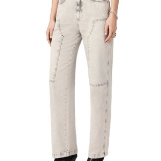 Allsaints Mia Mid Rise Sparkle Carpenter Jeans in Snow Grey