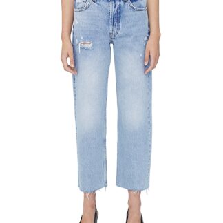 Anine Bing Gavin High Rise Distressed Straight Jeans in Washed Blue